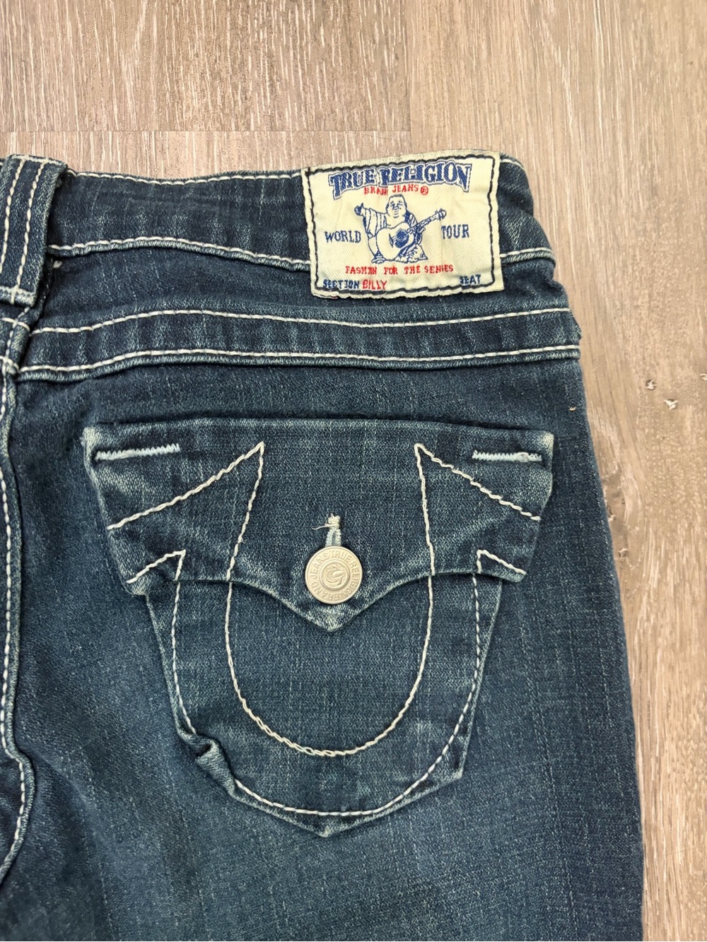 True Religion Women's Y2K Straight Leg Cut Jeans with Contrast Stitch